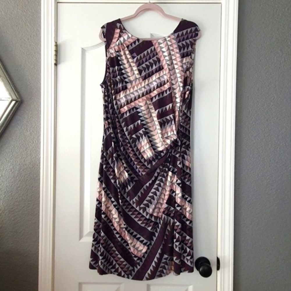 NIC+ZOE Sleeveless Print Dress Pink Purple Black Drape Front Midi Womens XL